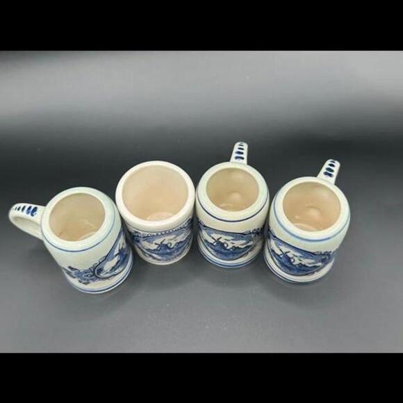 Set of 4 Hand-Painted Delft Holland Miniature Mugs with Windmill Design - Picture 3 of 3